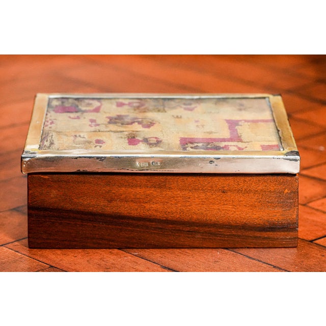Vintage Wood Trinket Jewelry Box Peruvian Inca Paracas Textile Fragment Peru Sterling Silver Frame For Sale - Image 15 of 15