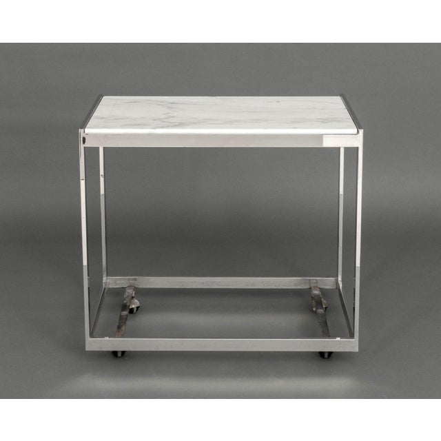Contemporary Modern Vintage Carrara Marble Top Chrome Side Table For Sale - Image 3 of 11
