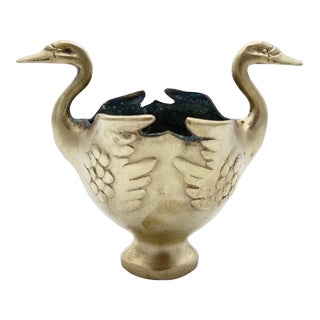 Vintage Brass Double Swan Head Planter For Sale