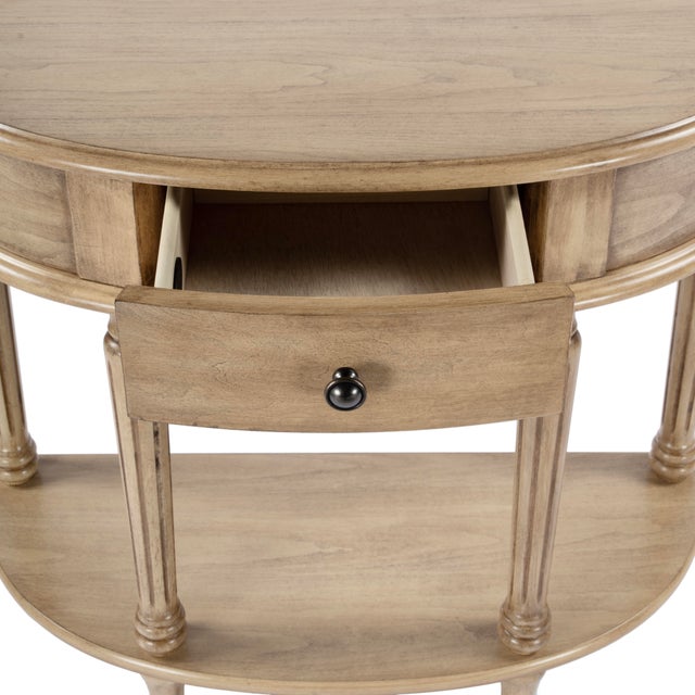 2020s Mozart 31.5 in. W Demilune Wood 1 Drawer Console Table with Open Lower Shelf, Antique Beige For Sale - Image 5 of 11