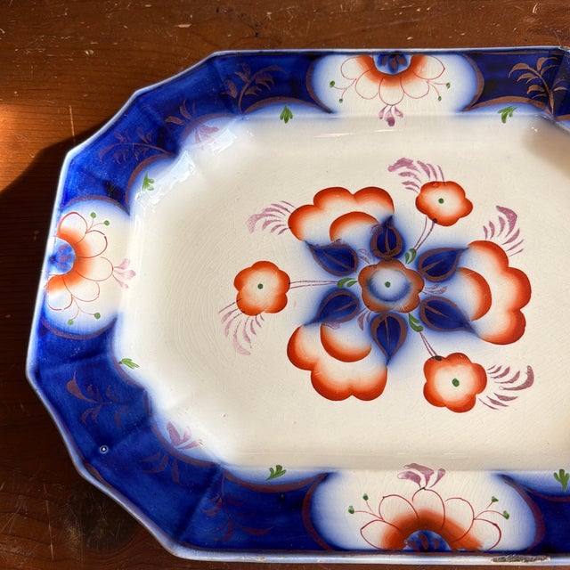 Antique Gaudy Welsh Crescent Pinwheel Flow Blue Large Platter, Circa 1840s For Sale - Image 10 of 12
