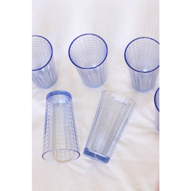Vintage Paşabahçe “Scotch Blue” Tall Highball Glasses – Block Optic – Set of 8 For Sale - Image 12 of 12