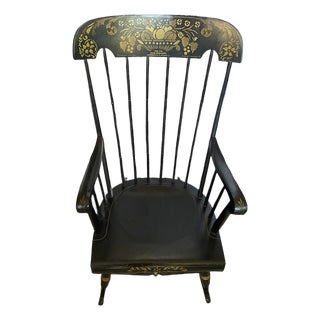 Nichols & Stone Black Stencilled Windsor Rocking Chair - Vintage Mid 20th Century - Made in Massachusetts For Sale