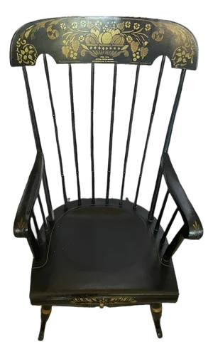 Nichols & Stone Black Stencilled Windsor Rocking Chair - Vintage Mid 20th Century - Made in Massachusetts