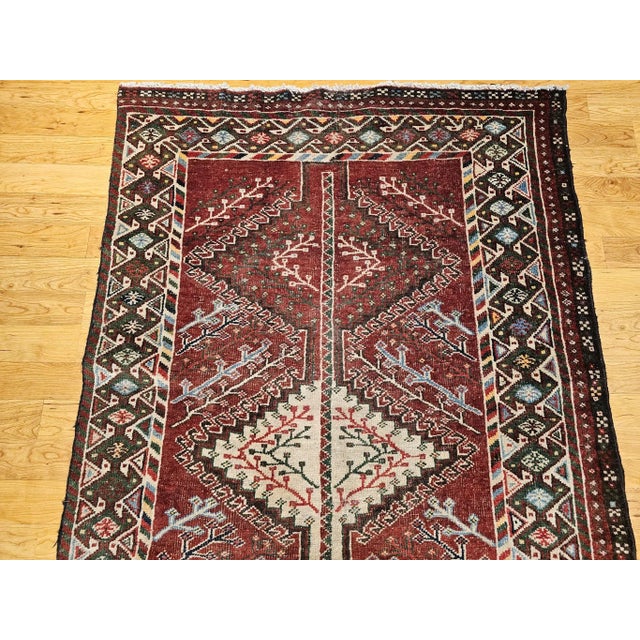 Vintage Persian Shiraz Tribal Area Rug, Handwoven Geometric Pattern, Burgundy & Ivory, 5’ X 10’ For Sale - Image 9 of 12