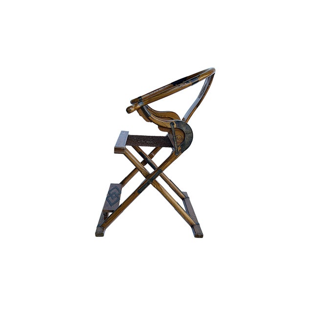 Auburn Vintage Chinese Folding Horseshoe-Back Ru Yi Medallion Motif Folding Armchair For Sale - Image 8 of 10