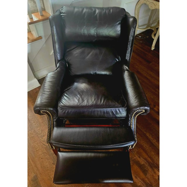 2000 - 2009 Vintage Leather Executive Wingback Club Chair Recliner For Sale - Image 5 of 8