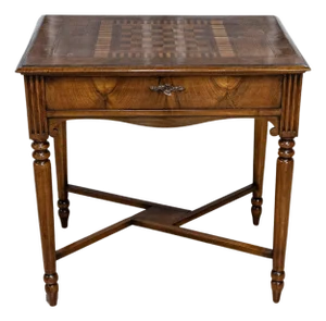 Italian 19th Century Walnut and Mahogany Game Table with Checkerboard Top