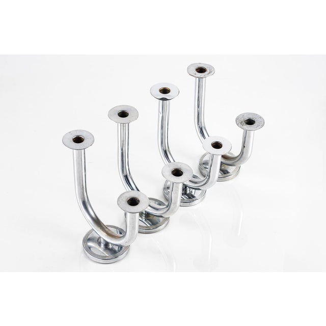 Metal Antique Art Deco Taurex Chrome Candlestick Holders by Walter Von Nessen for Chase For Sale - Image 7 of 16