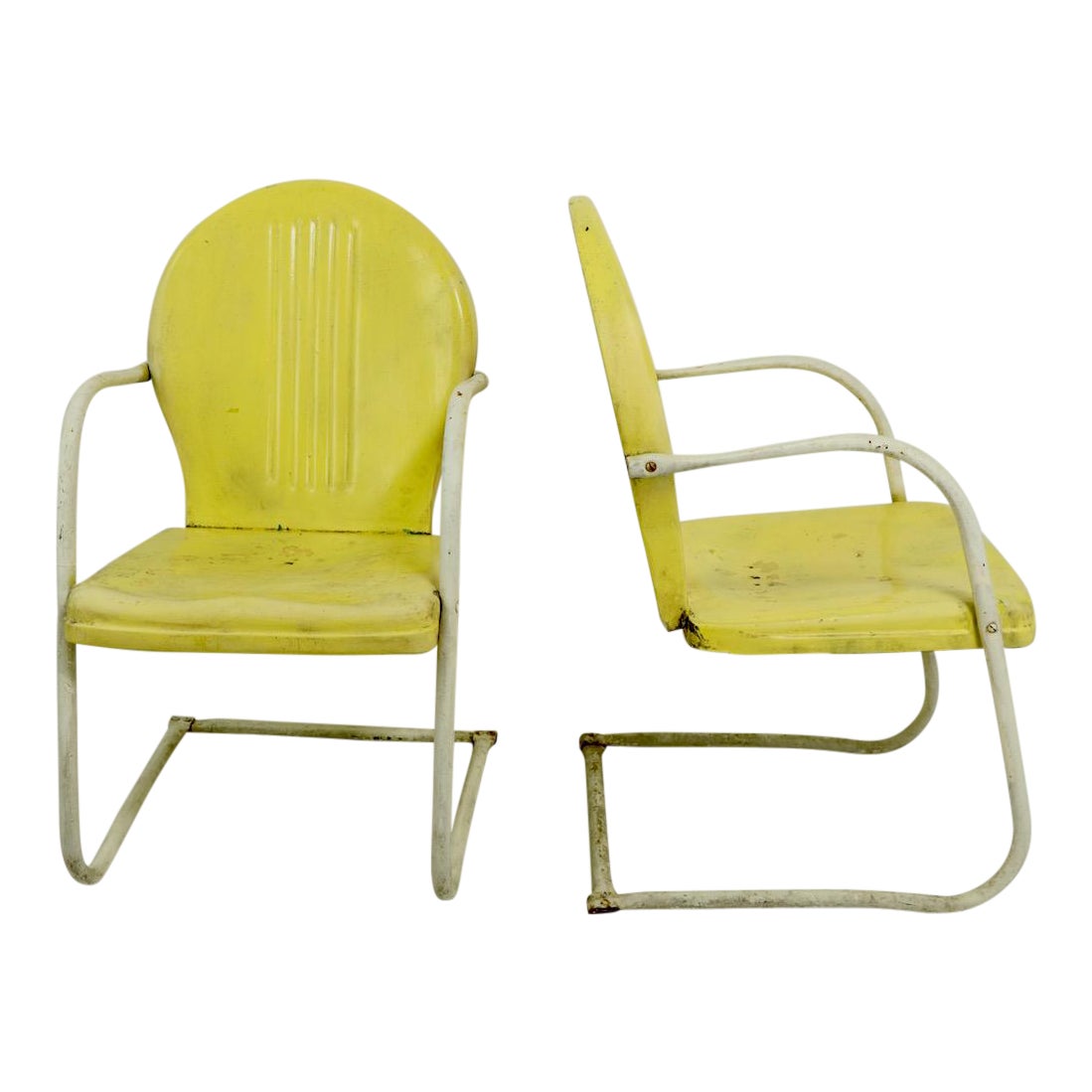 Metal Lawn Garden Patio Chairs By Shott In Yellow A Pair Chairish