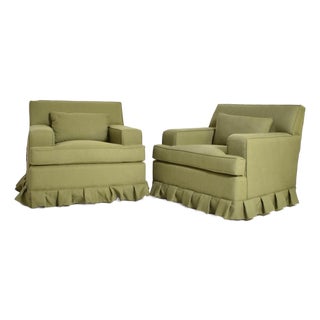 Set of Green Fabric Armchairs with Fringe, 1960s For Sale