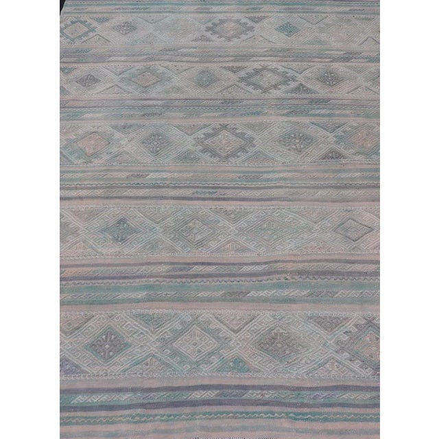 Turkish Vintage Kilim Flat-Weave with Embroideries Kilim in Pastel Color. geometric stripe design Vintage Kilim from...