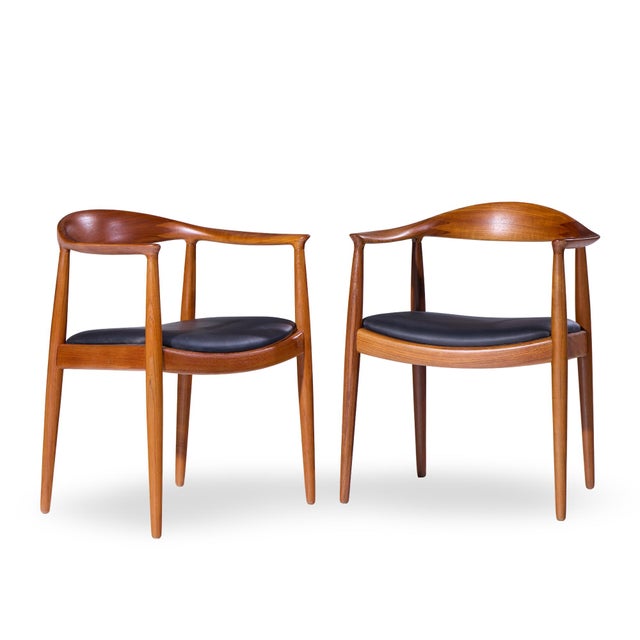 Hans Wegner for Johannes Hansen Mid Century Danish Teak The Chair - Pair Each chair measures: 24.5 wide x 20 deep x 29.5...