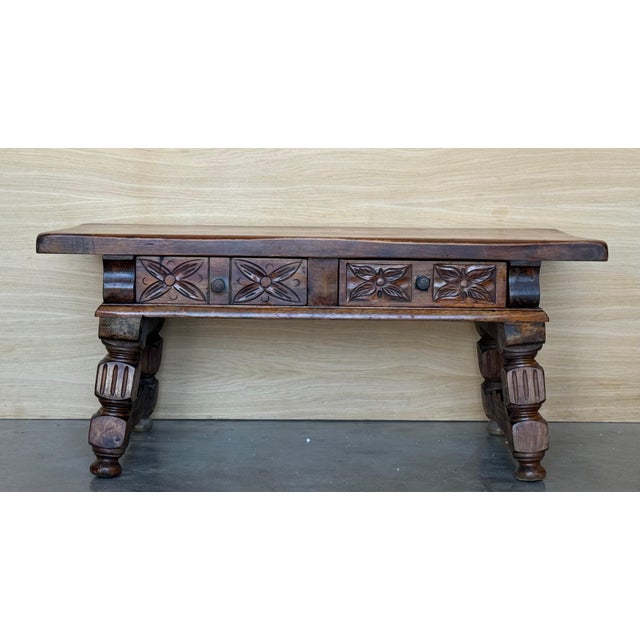 19th Spanish Low Console Table with Solomonic Legs & Two Carved Drawers For Sale - Image 10 of 18