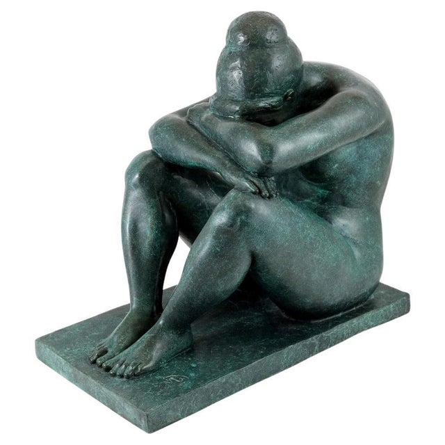 Art Deco Style Modern Sculpture, Green Patinated Bronze For Sale - Image 10 of 10