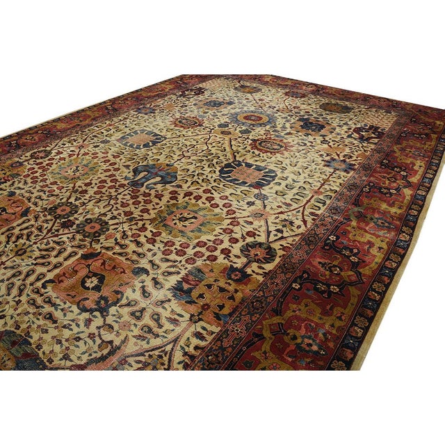 1900s Ivory Floral Traditional Antique Indian Lahore Rug 11' X 18'10'' Handknotted Wool Carpet For Sale In New York - Image 6 of 9