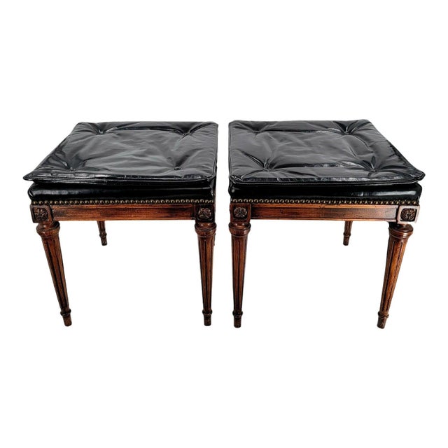 Mid 20th Century Mid-Century Hollywood Regency Maison Jansen Style Tufted Low Stools - A Pair For Sale - Image 5 of 5
