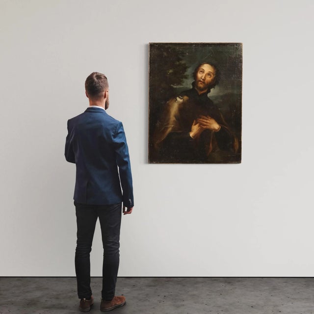 A splendid Italian painting from the second half of the 17th century. Painting oil on canvas depicts Saint Roch, a...