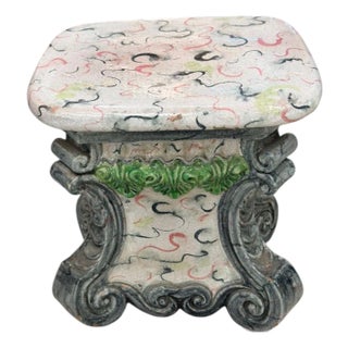 1980s Highly Decorative Glazed Ceramic Garden Stool/Side Table With Baroque Base For Sale