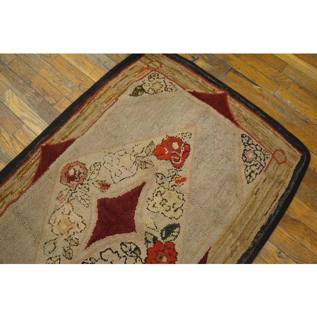 Beige 1890s Medallion Roses Beige Ground Folk Art Antique Amercian Hooked Small Rug For Sale - Image 8 of 9