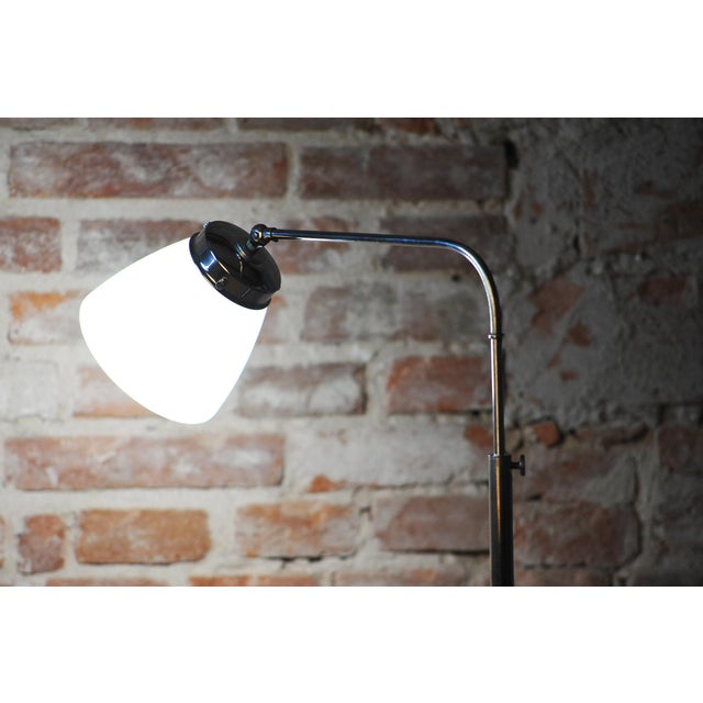 Czech Bauhaus Floor Lamp in Chromed Steel and Opaline Glass, 1930s For Sale - Image 6 of 13