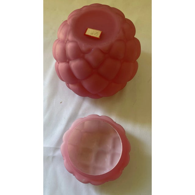 Consolidated Lamp & Glass Co. 1895 Consolidated Glass Co Mauve Pink Satin Florette Biscuit Jar Quilted For Sale - Image 4 of 8