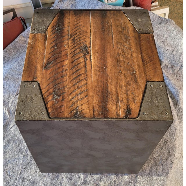 2010s Flexsteel Industrial Steel and Acacia End Table For Sale - Image 5 of 6