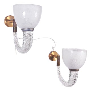Brass and Glass Wall Lamps from Ercole Barovier, 1940s, Set of 2 For Sale