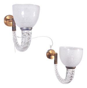 Brass and Glass Wall Lamps from Ercole Barovier, 1940s, Set of 2