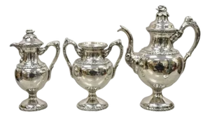 Antique English Regency Swan Finial Silver Plated Tea Service Set - 3 pcs