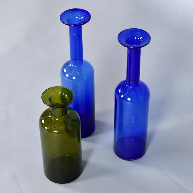 Holmegaard Trio of Otto Brauer for Holmegaard Green and Blue Danish Glass Gulvvases For Sale - Image 4 of 12