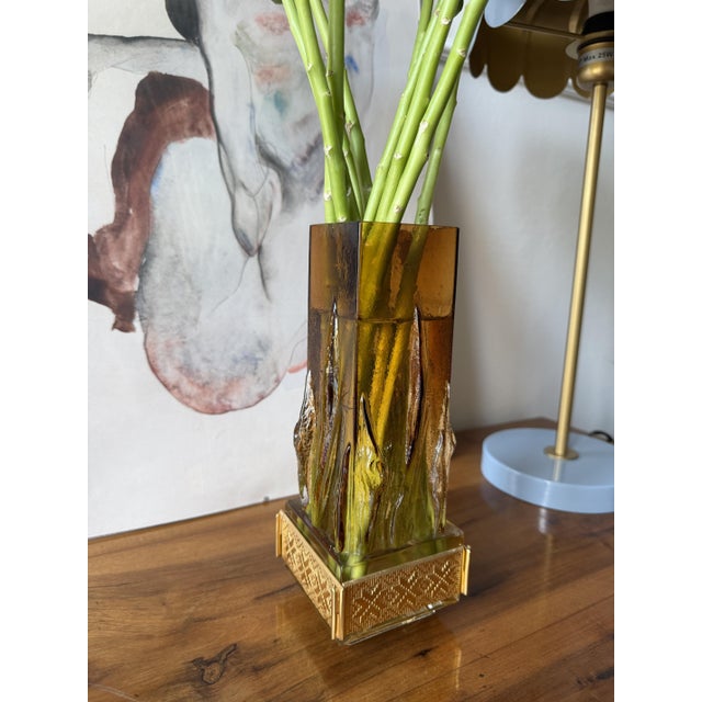 Amber Liekki Glass Vase with 24-Carat Gilded Collar by Eino Wänni for Kumela, Finland, 1970s For Sale - Image 12 of 16