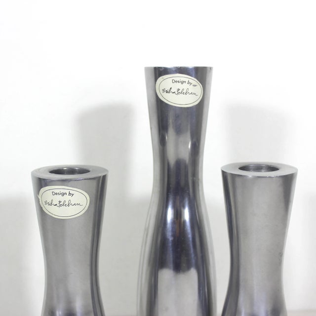Width: 2 inches Height: 8 inches Scandinavian Mid century modernist style pair of Erika Pekkari heavy metal candleholders....
