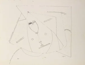 Santos Rene Irizarry "Head" Modernist Abstracted Portrait in Ink, 1967 1967