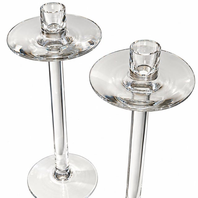 Contemporary Pair of Orrefors Sweden Tall Glass Cylinder Candlesticks For Sale - Image 3 of 5