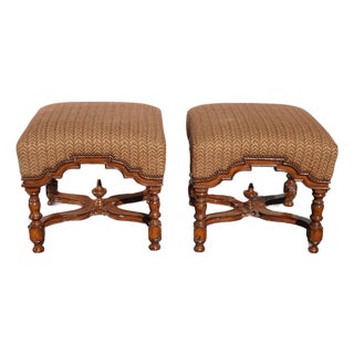 Pair Vintage Marge Carson French Country Styl Brown Ottomans W Decorative Nails For Sale
