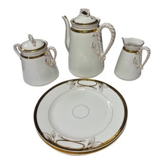 Antique C1879 Haviland & Co. Limoges Hand-Painted Porcelain Nautical Rope and Cable Coffee Service – 5 Pieces For Sale