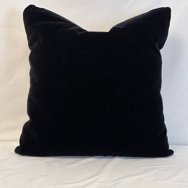 Handcrafted 22” Feather/down pillow in Scalamandré “Ermine” Winter White. Back in solid black mohair fabric. Hidden zipper...