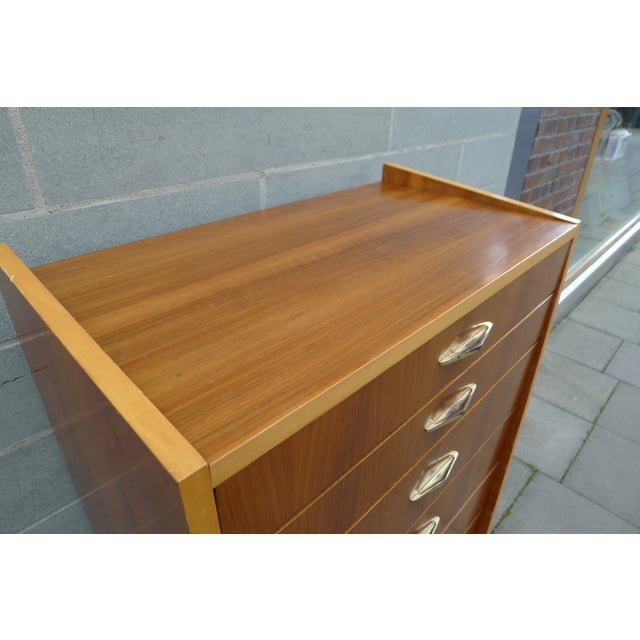 Mid-Century Chest of Drawers in Walnut and Maple with Brass Handles, 1950s For Sale - Image 15 of 17