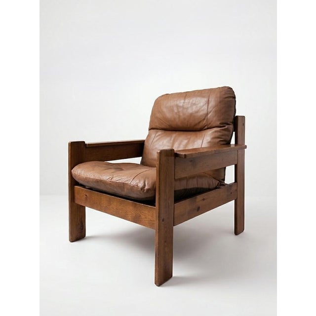 Vintage Brutalist Leather Armchair, 1960s For Sale - Image 4 of 4