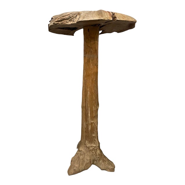 Mid-Century Hand-Carved Bleached Wood Mushroom Garden Sculpture For Sale