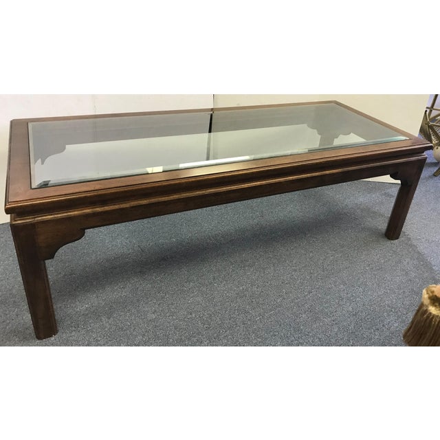 Vintage Chinese Chippendale Beveled Glass And Solid Wood Coffee Table Chairish