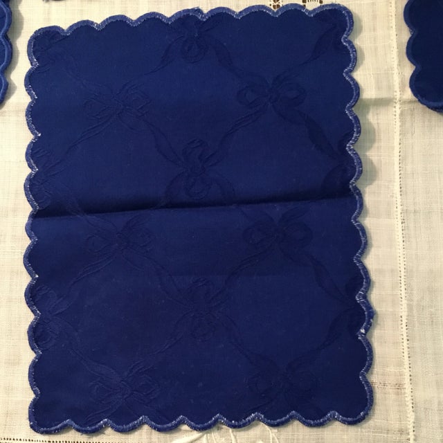 Frette Cocktail Napkins, Blue Damask With Ribbon Pattern and Scalloped Edge Made in Italy Circa 1980’s For Sale In Naples, FL - Image 6 of 7