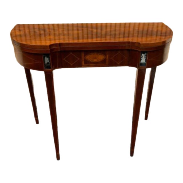 Late 20th Century Baker Furniture Neoclassical Style Mahogany Inlaid Marquetry Console Table For Sale