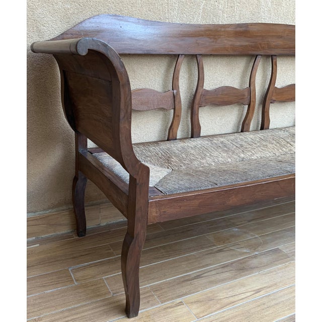 Wood Late 19th Century Catalan Bench in Walnut With Caned Seat For Sale - Image 7 of 12