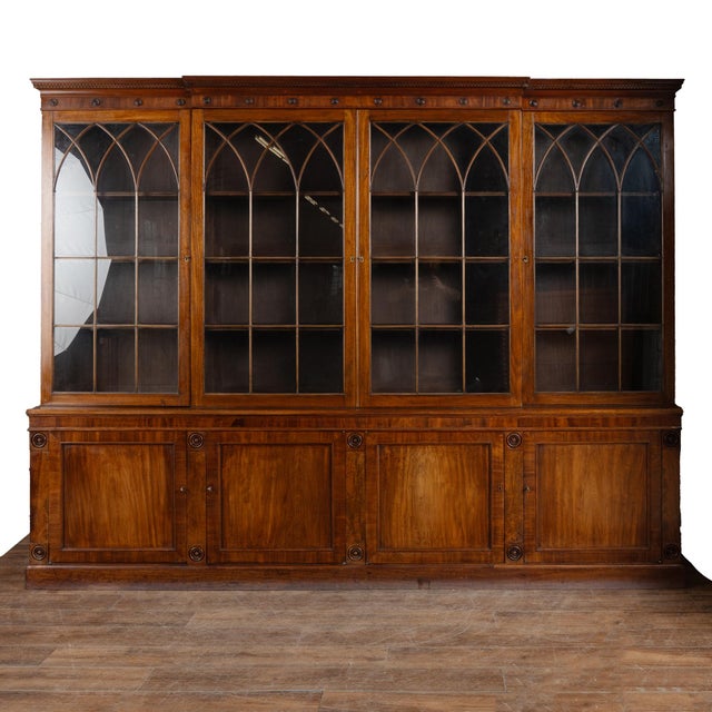 Gothic Early 20th Century Large English Mahogany Bookcase With Glass Doors For Sale - Image 3 of 9