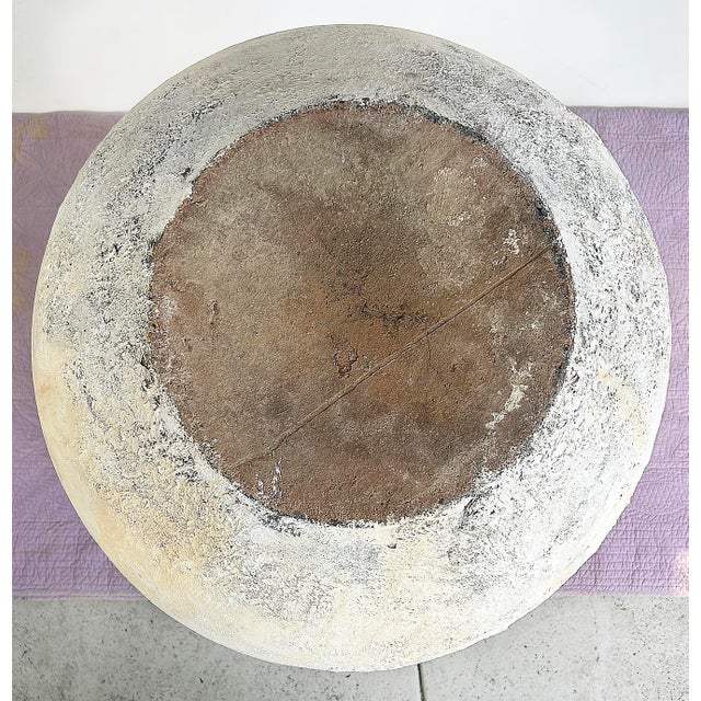 Ceramic Large Balinese Scalloped Lip Unglazed Terracotta Planter, White-Washed Finish For Sale - Image 7 of 7