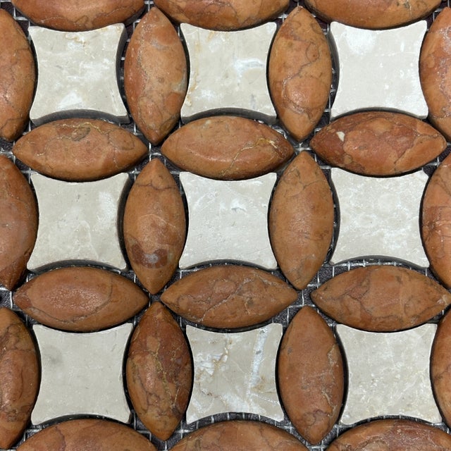 Honed and raised rosso verona marble chevalier decorative mosaic tile with botticino marble dots. Suitable for use in...