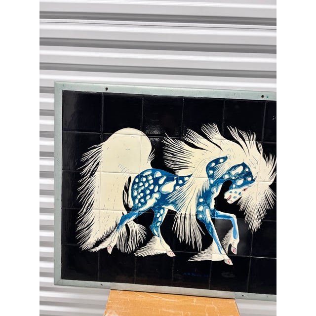 Native American Vintage Serigraph Spirit Horse by Noted Potawatomi Artist Woodrow Wilson "Woody" Crumbo (1912–1989), Mounted in a Custom Tile For Sale - Image 3 of 12