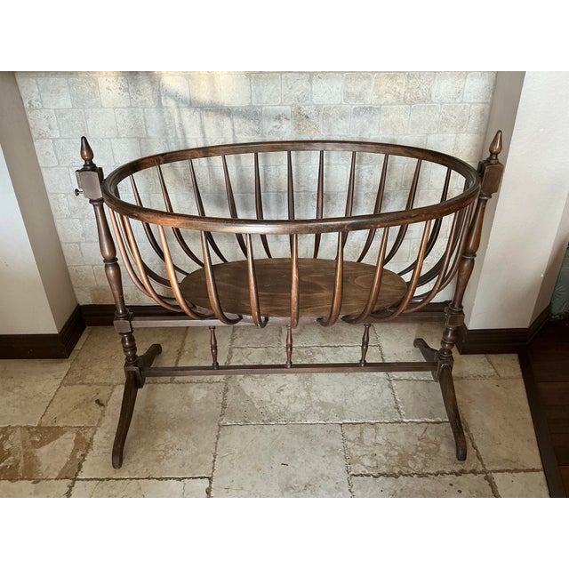 Antique Wooden Rocking Cradle With Turned Legs, C. Late 19th Century For Sale - Image 4 of 12